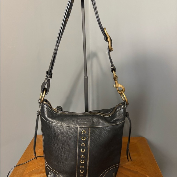 Coach Handbags - Coach Black Leather Shoulder Bag with Gold Hardware